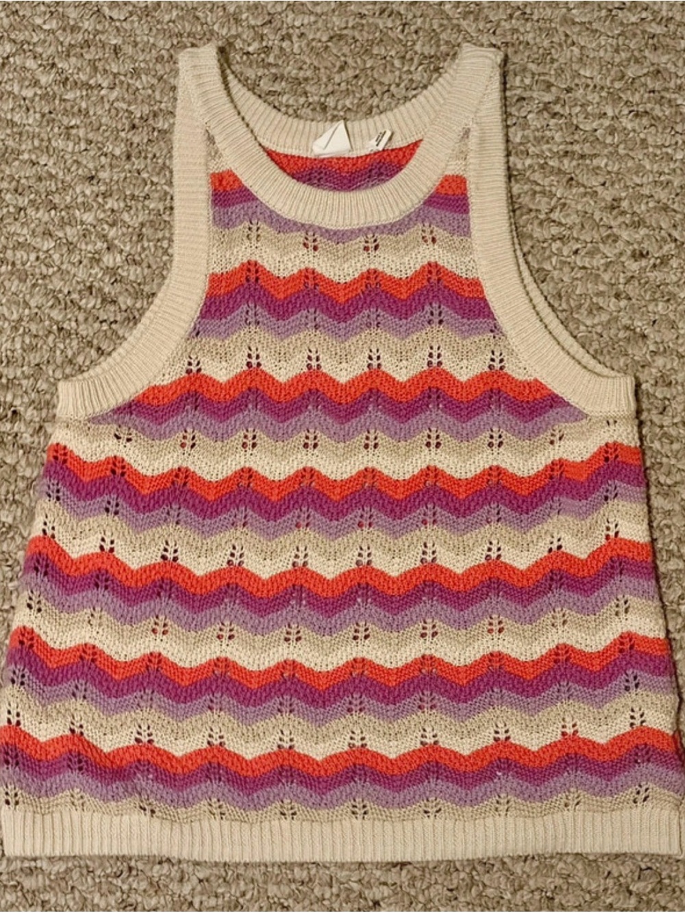 GAP Cream Knit Tank with Pink & Purple Chevron Stripes